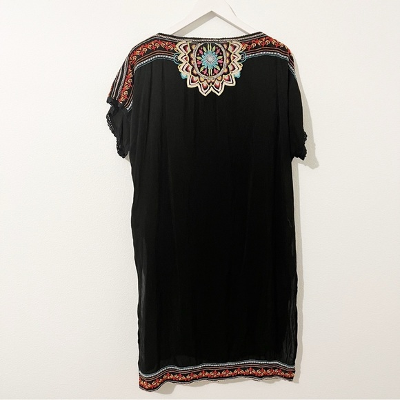 JOHNNY WAS GEORGETTA LONG TUNIC WITH FLORAL EMBROIDERY BOAT NECKLINE Black Large - Picture 7 of 7